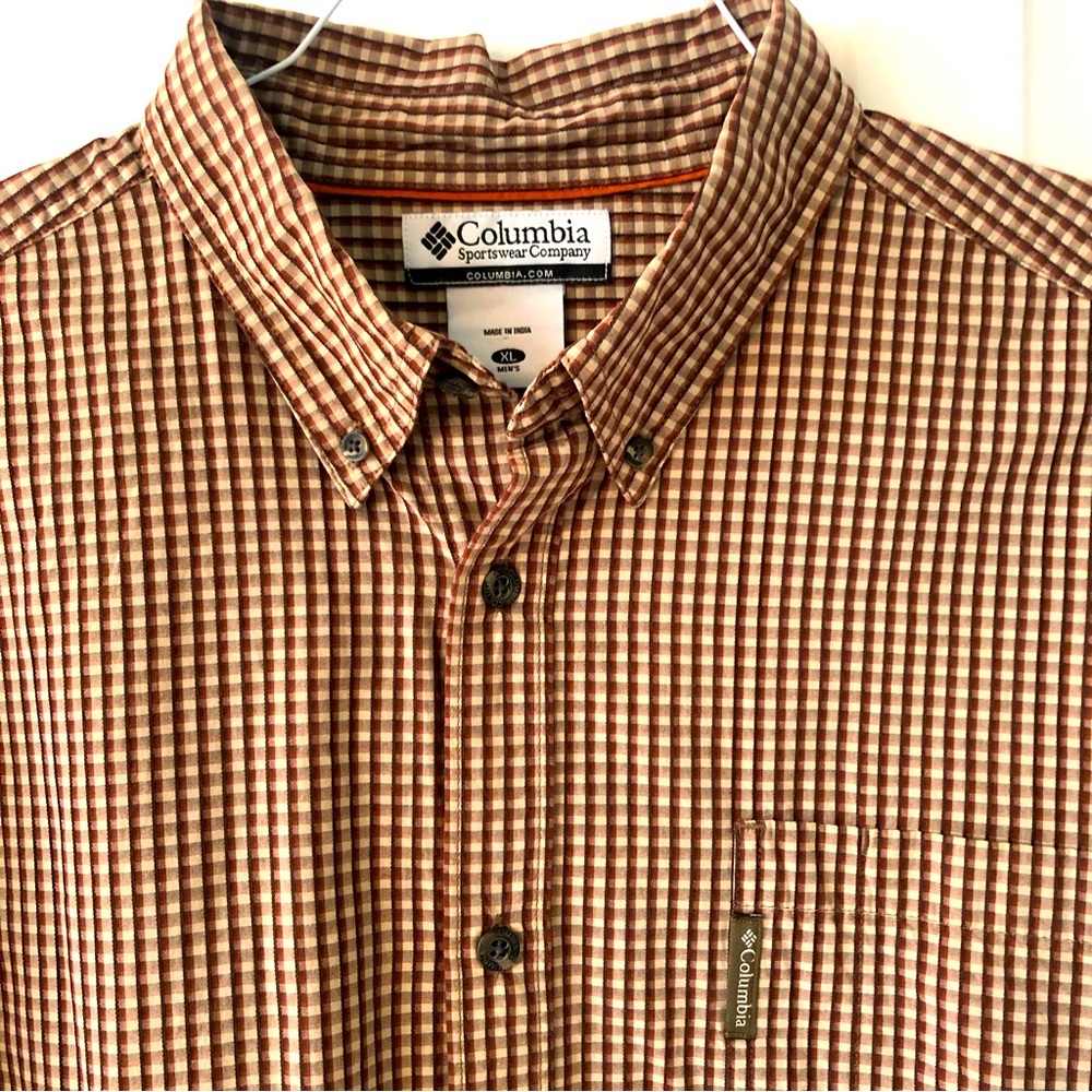 Columbia Men’s XL Long Sleeved Plaid Shirt Brown Tan Casual Button Down